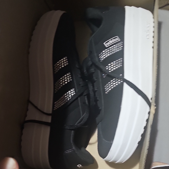 Adidas Black and White Platform Shoes with Silver Accents - Picture 9 of 9